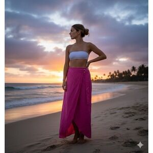 Melissa Odabash Pink Wrap Maxi Skirt Beach Resort Cover Up Women's Large